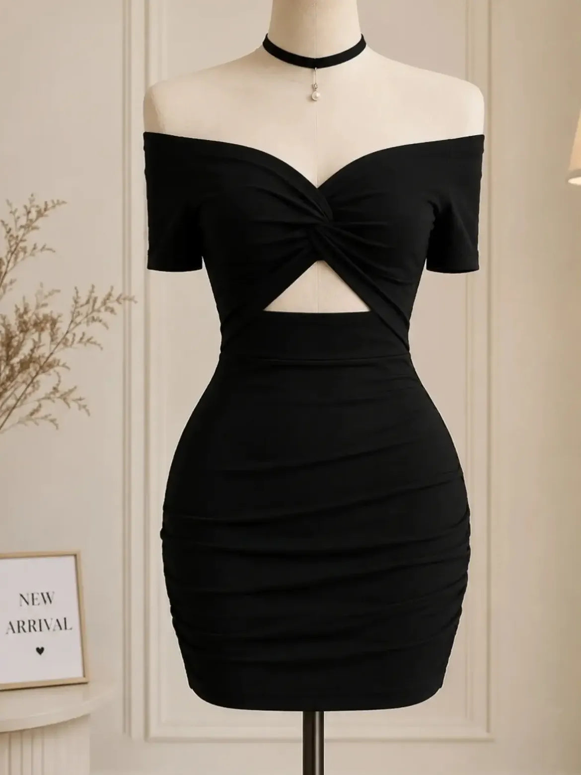 Black Off Shoulder Cutout Mini Dress