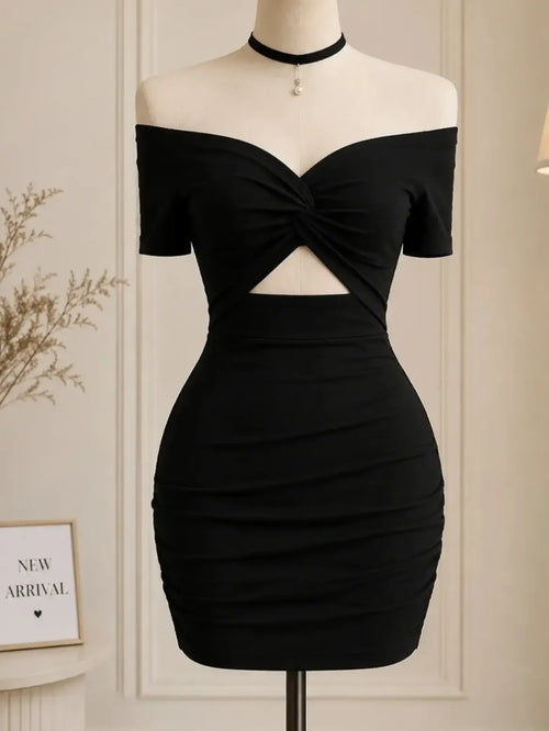 Black Off Shoulder Cutout Mini Dress
