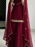 Maroon Gold Trim Sharara Outfit