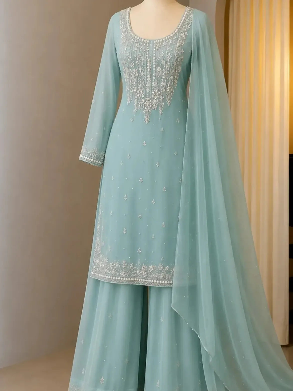 Powder Blue Embellished Sharara Outfit