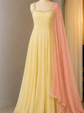 Pale Yellow Flared Ethnic Dress Outfit