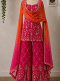 Fuchsia Embroidered Sharara Orange Dupatta Outfit