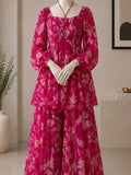 Fuchsia Floral Peplum Trouser Outfit
