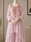 Pink Embroidered Asymmetric Kurta Outfit