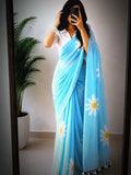 Sky Blue Daisy Print Saree
