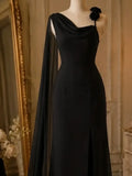 Black Asymmetric Drape Shoulder Gown