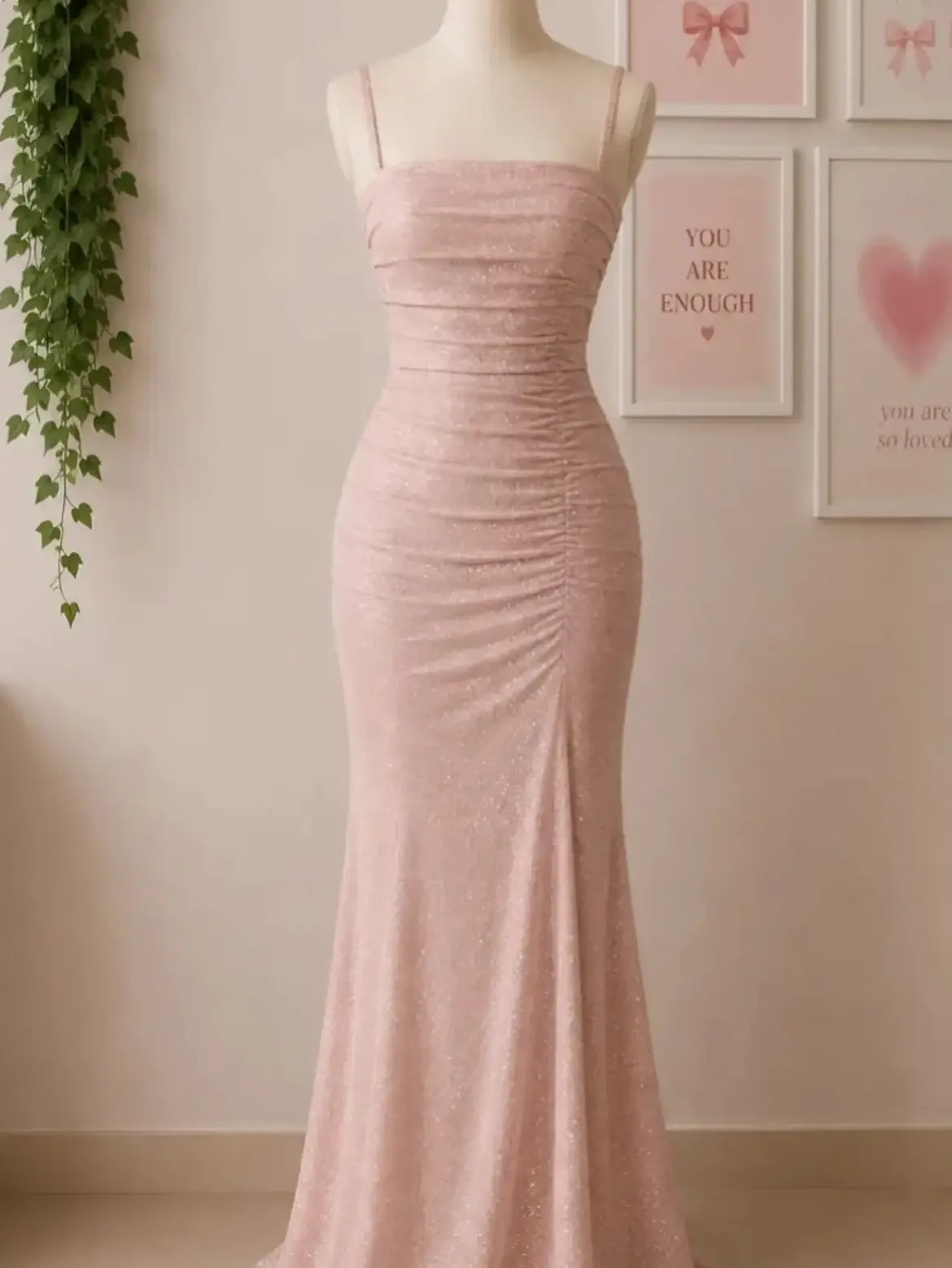 Caramel Ruched High Slit Maxi Dress