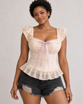 Women's Ivory Multicolor Floral Camisole Top on model