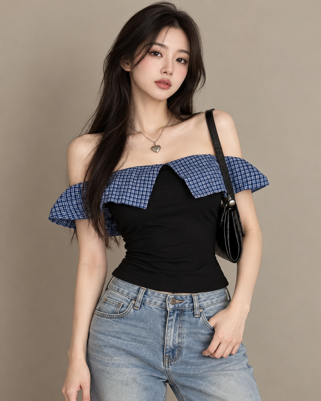 Women's Ivory Ditsy Floral Puff Sleeve Crop Top on model