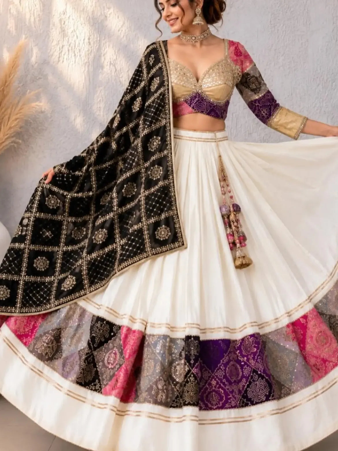 Multicolour Patchwork Lehenga Outfit