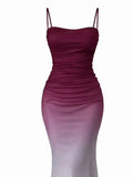 Burgundy Ombre Strappy Fitted Dress