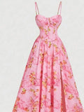 Pink Floral Strappy Maxi Dress