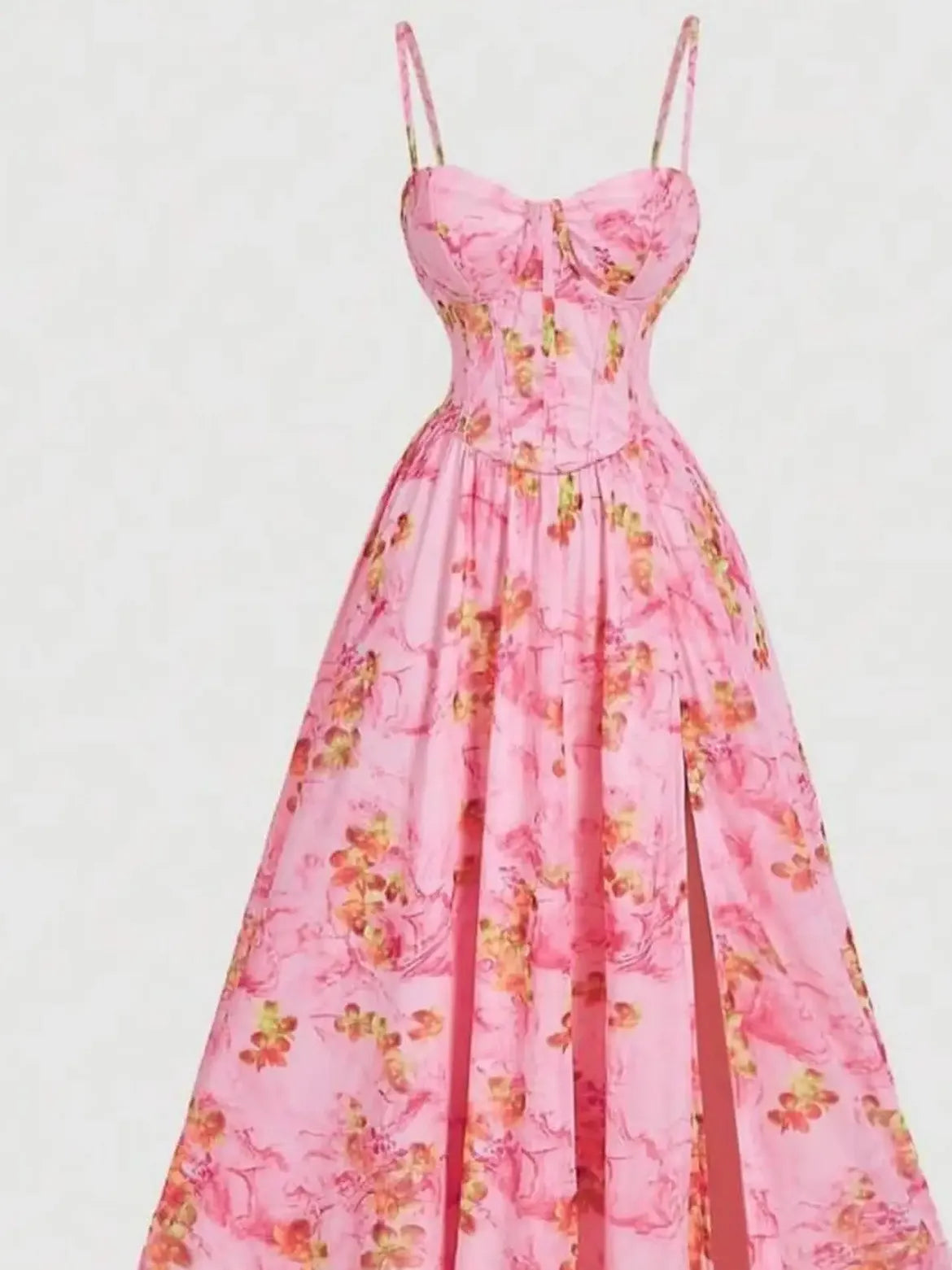 Pink Floral Strappy Maxi Dress