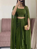Olive Embellished Drape Skirt Outfit