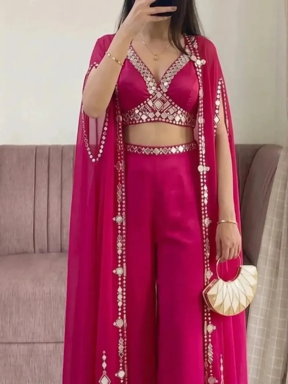Fuchsia Embellished Trouser Outfit