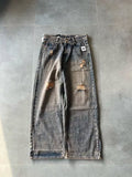 Grey Washed Distressed Wide Leg Jeans
