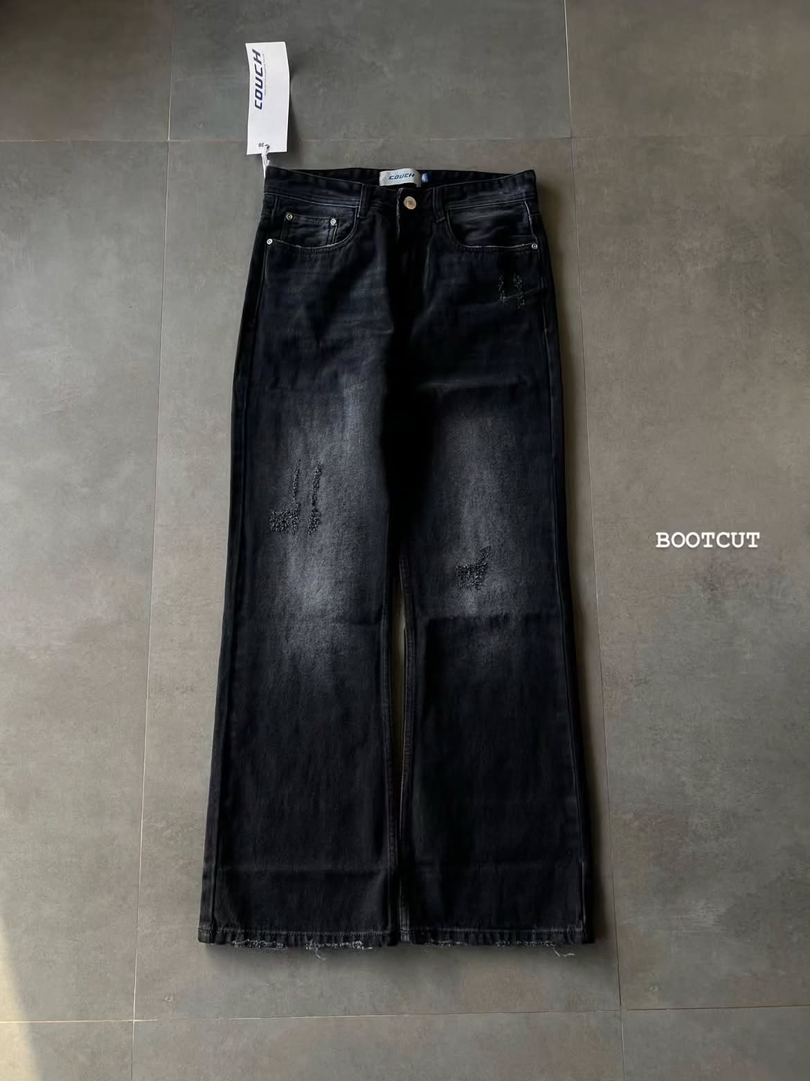 Grey Washed Distressed Wide Leg Jeans