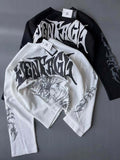 Gothic Graffiti Graphic Long-Sleeve T-Shirt – Black & White
