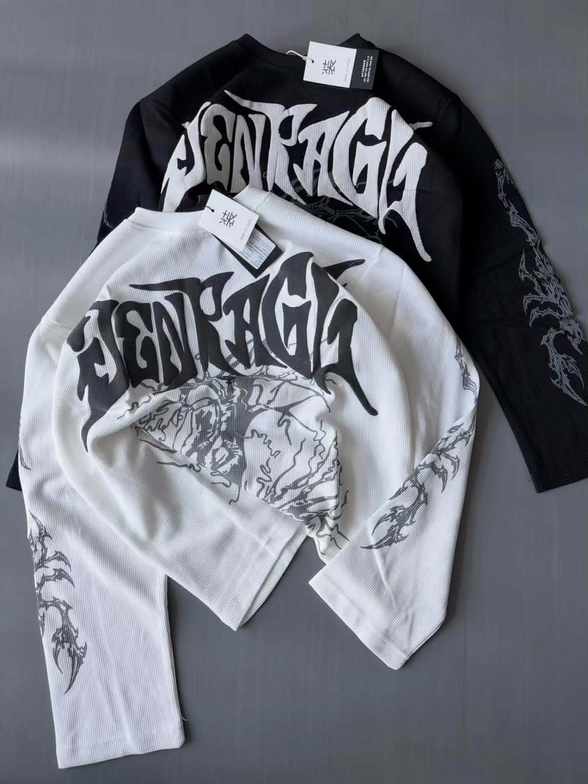 Gothic Graffiti Graphic Long-Sleeve T-Shirt – Black & White