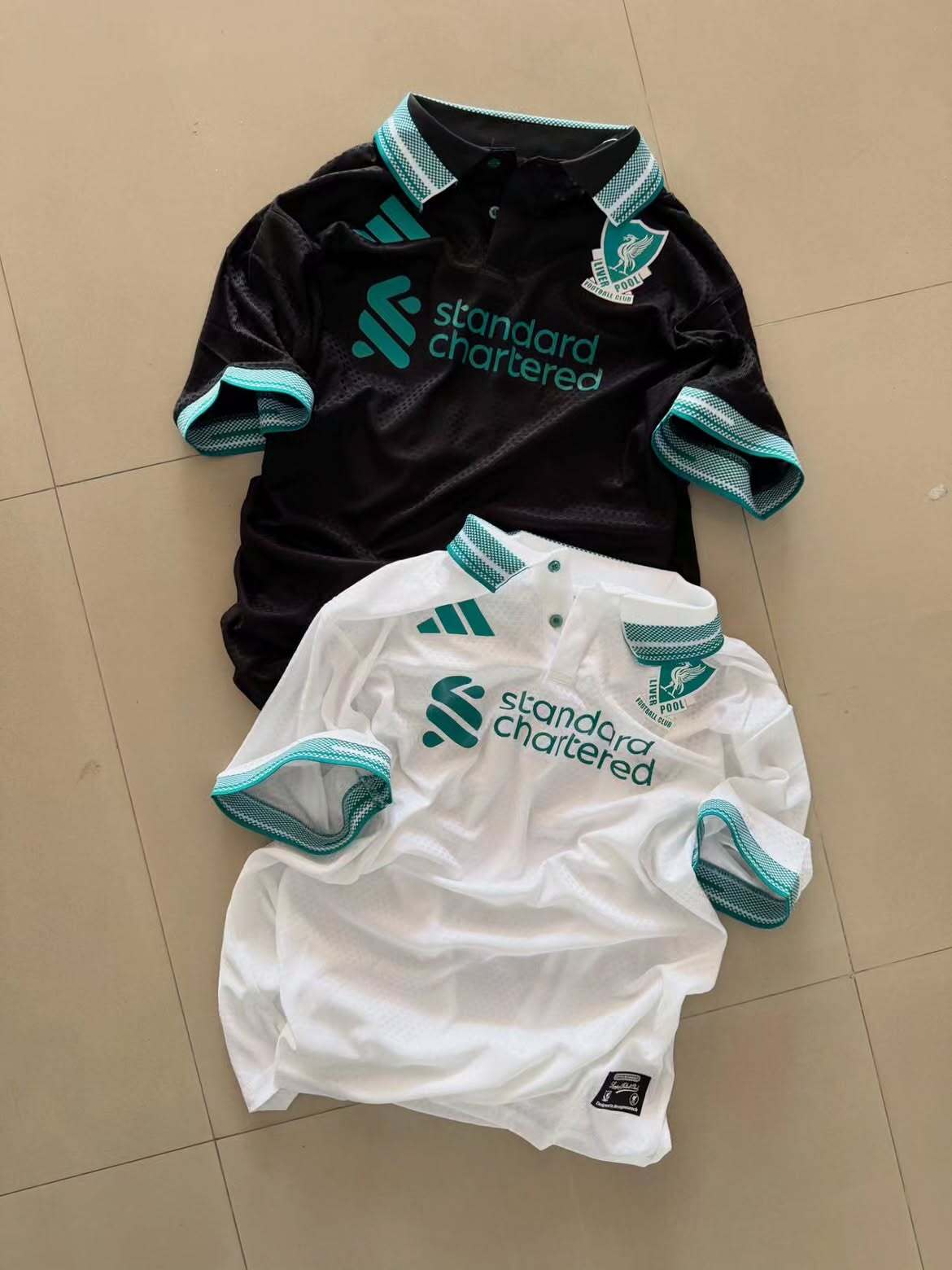 Retro Black & White Football Polo Jersey – Teal Detail