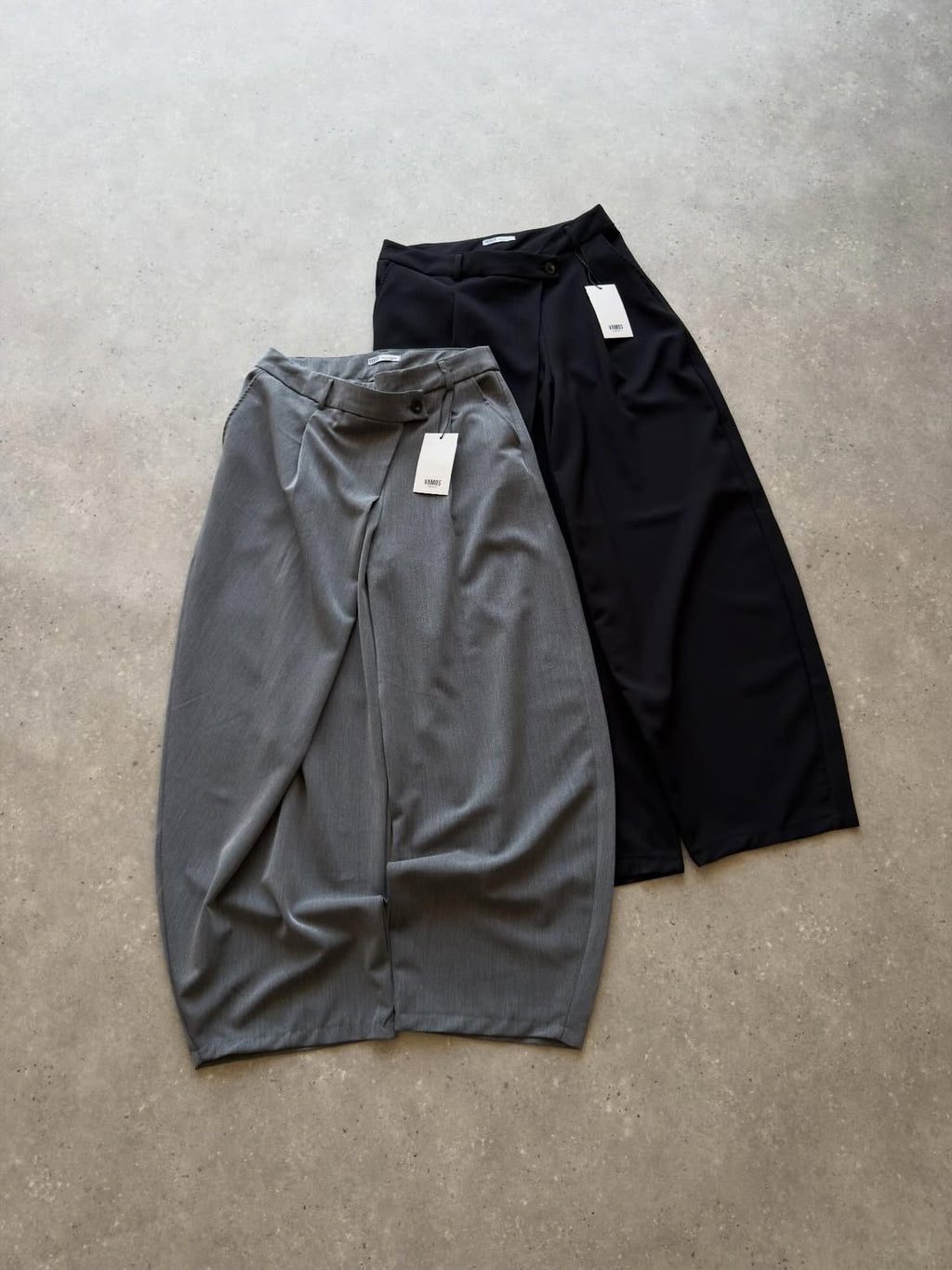 Grey and Black Wide Leg Casual Trousers