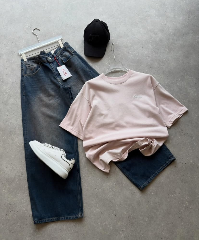 Blush Pink Plain Crew Neck T-Shirt