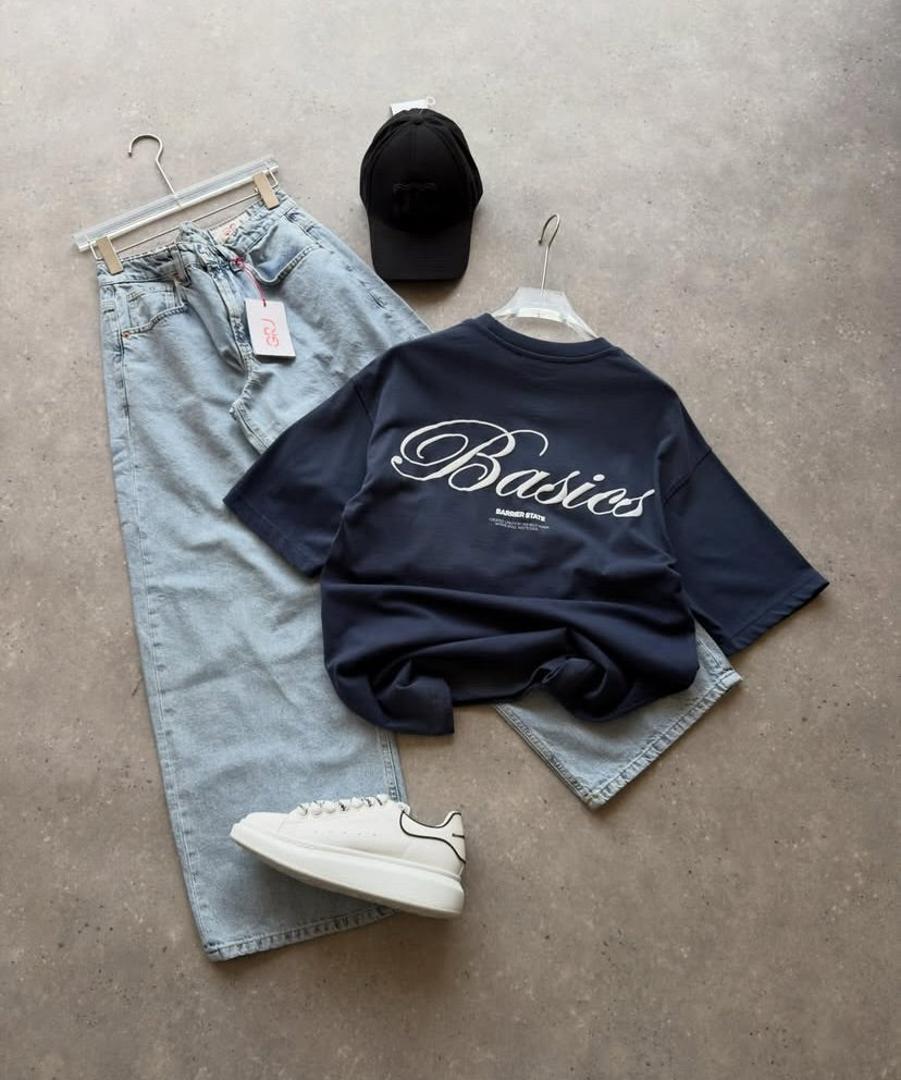 Navy Small Script Chest T-Shirt