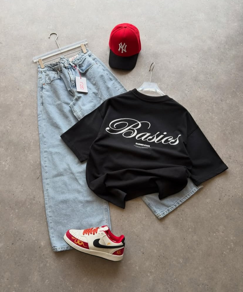 Black Small Script Chest T-Shirt