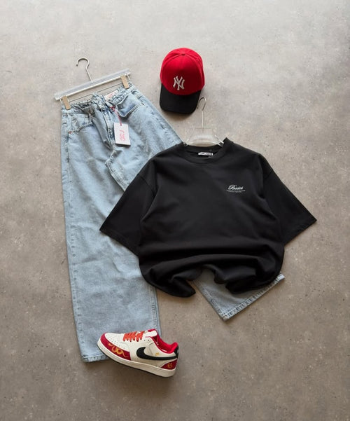 Black Small Script Chest T-Shirt