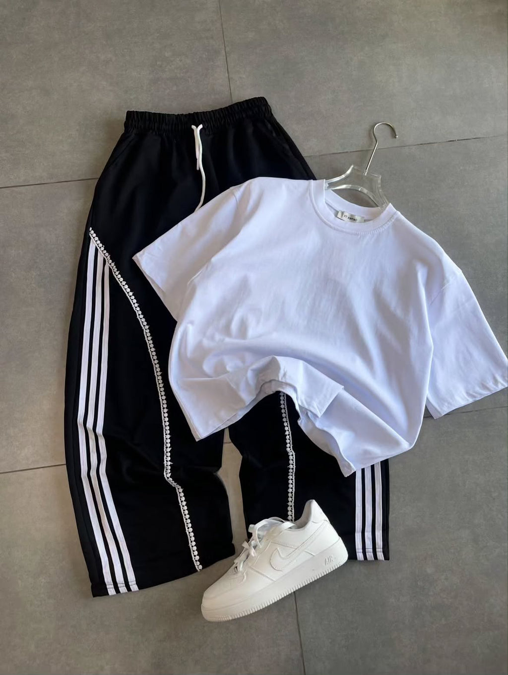 Curved Stripe Graphic Track Pants