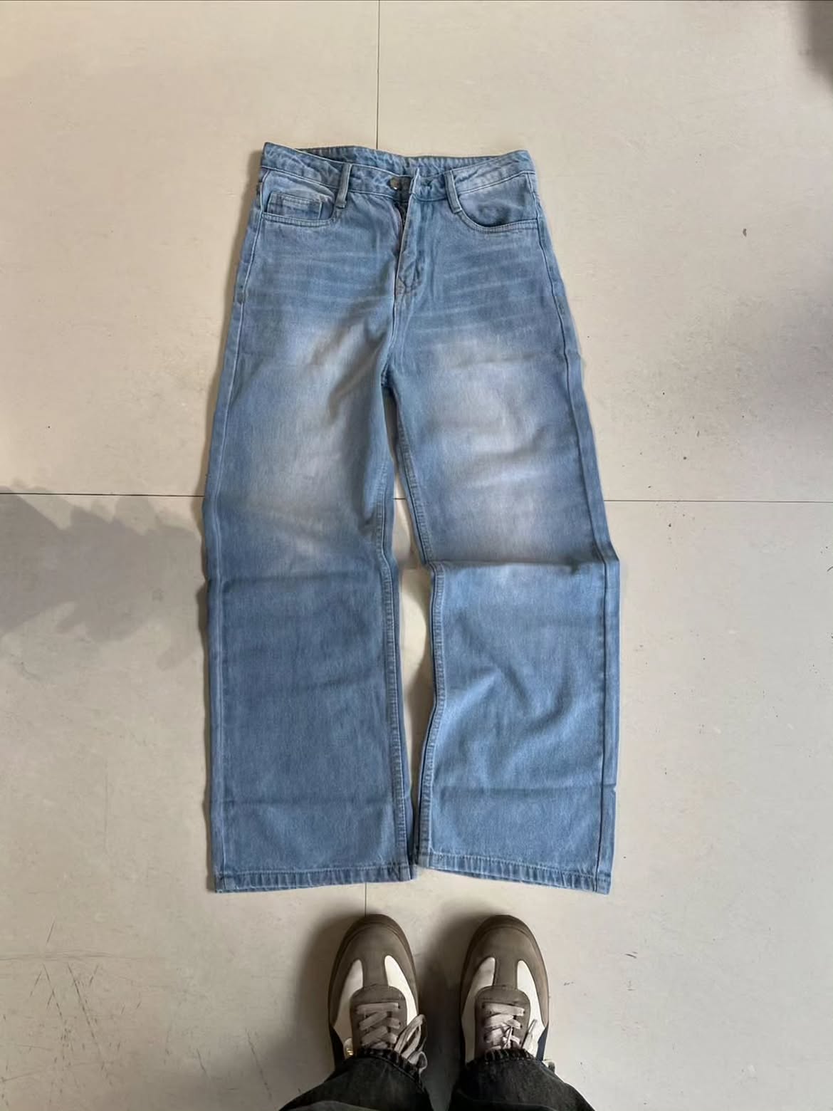 Blue Washed Wide Leg Jeans