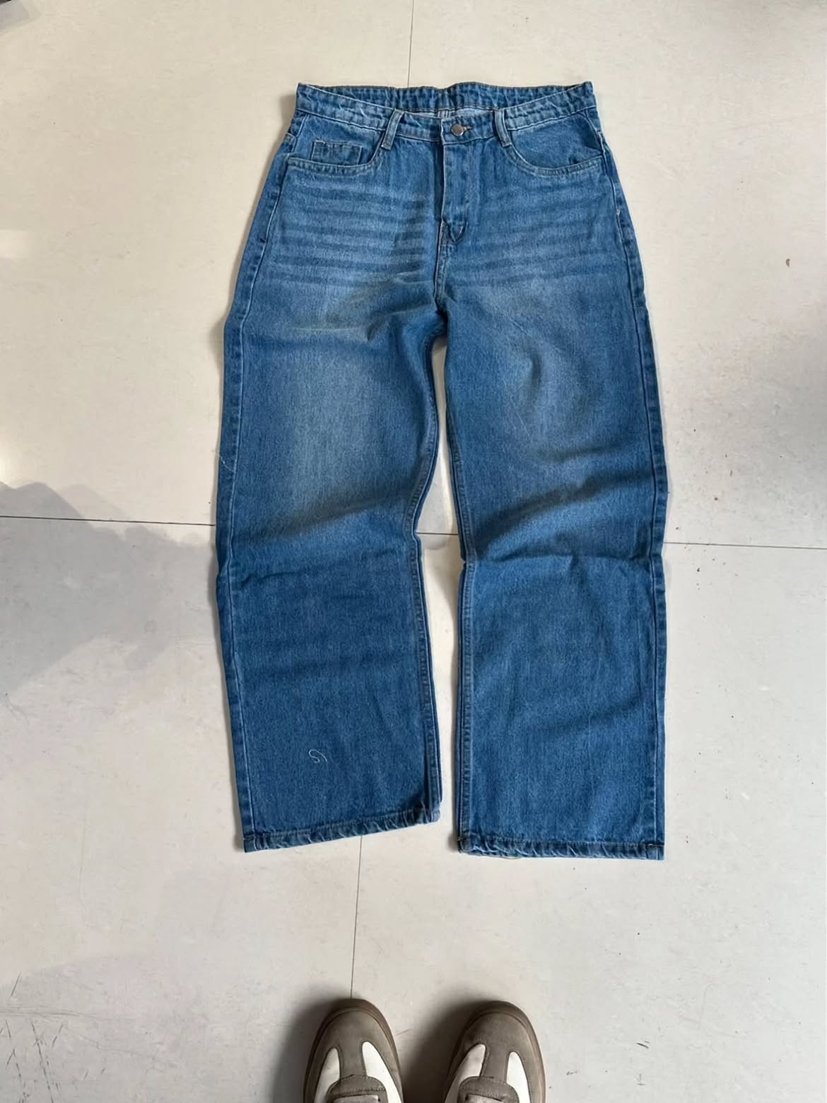 Blue Washed Wide Leg Jeans