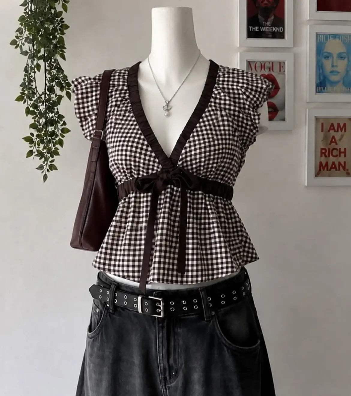 Black and White Gingham Peplum Top