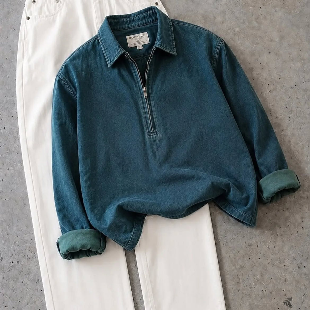 Deep Blue Half Zip Denim Shirt