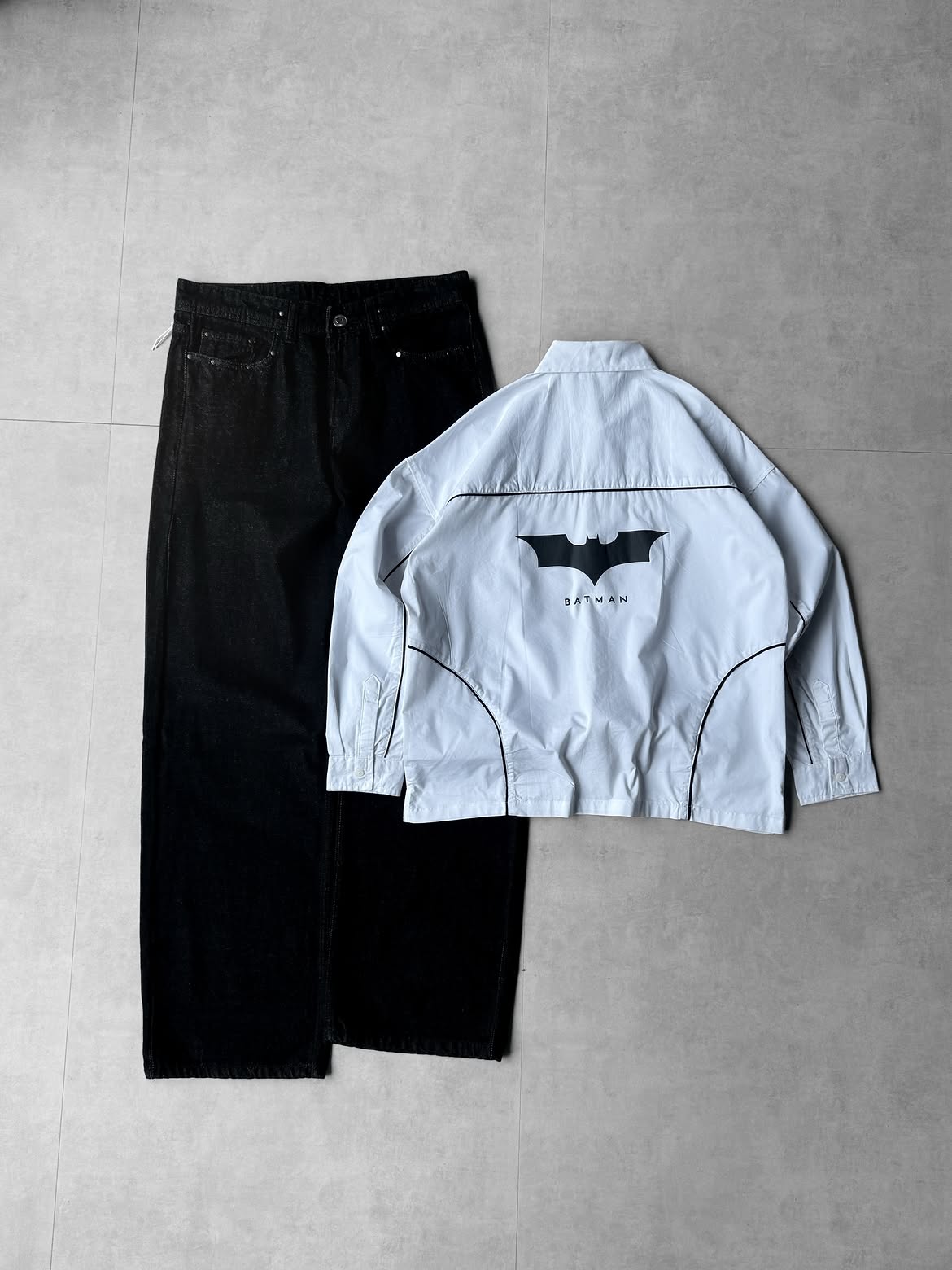 Men's Batman Graphic Shirt Jacket with Black Relaxed Jeans